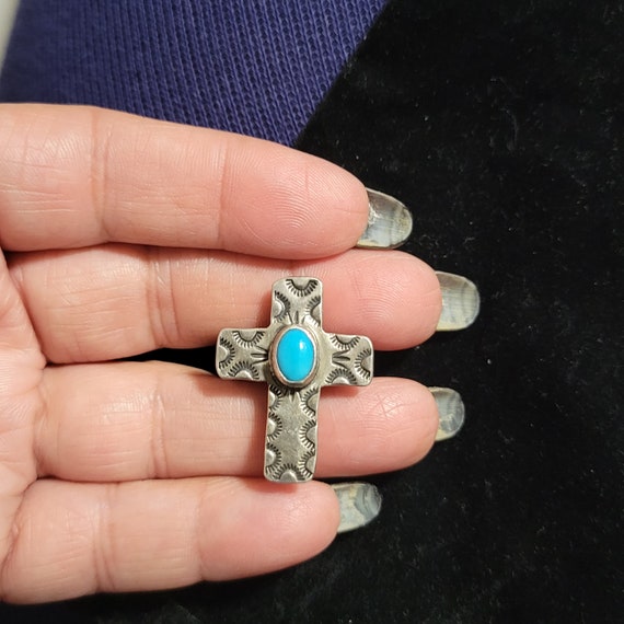 Navajo  Turquoise Sterling Silver Cross Ring - image 3