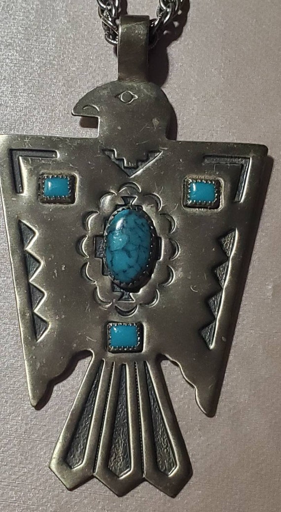 Nickel Silver Eagle w/ Turquoise Necklace And Chai