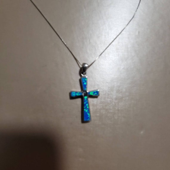 Sterling silver opal cross pendant.925 necklace