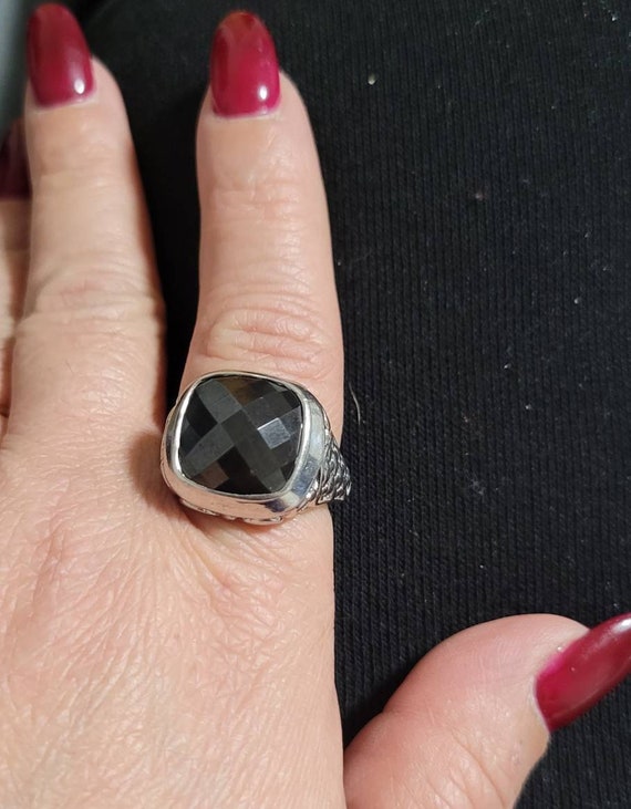 Sterling silver black onyx cushion cut ring