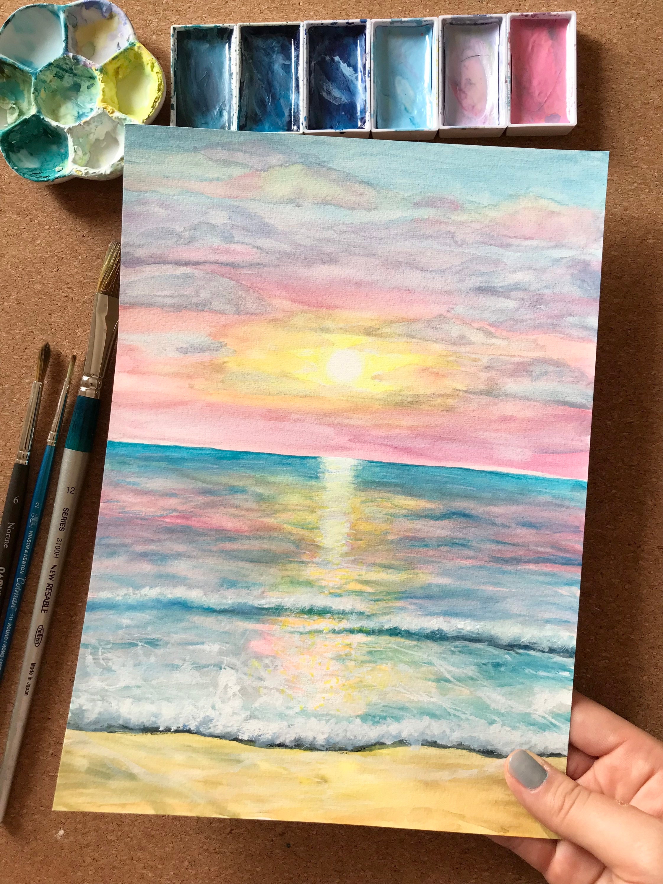 Original Painting Pink Sunset Etsy