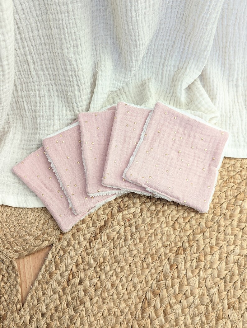 Lot de 5 lingettes bambou Vieux rose doré