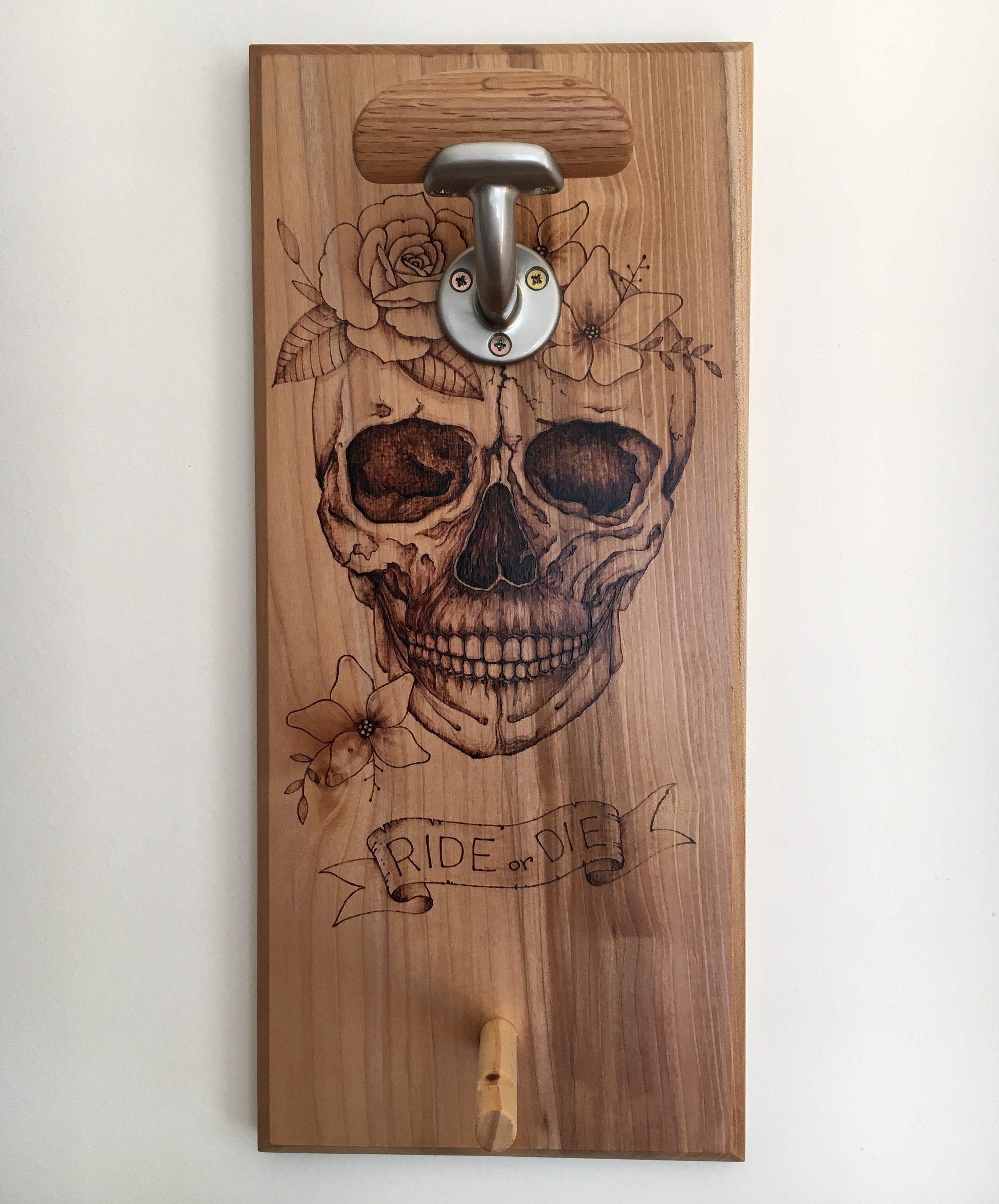 Helmet Hanger, Motorcycle Helmet Rack, Pyrography Art, Woodburning Art ...