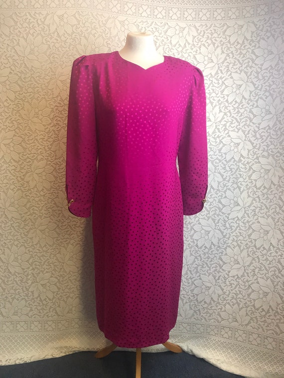 Bold pink spotty 1980's silky dress