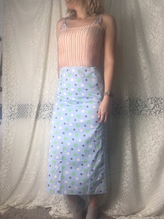 brown skirt with white polka dots