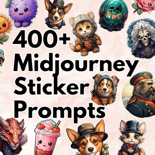 Midjourney Prompts, 400+ Midjourney Sticker Prompts, Learn Midjourney,  AI Art, Digital Prompts, Midjourney AI Art, Digital Art