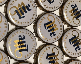 100 Miller Lite Bottle Caps - NO DENTS, Beer Bottle Caps, Bottle Cap Craft Supplies