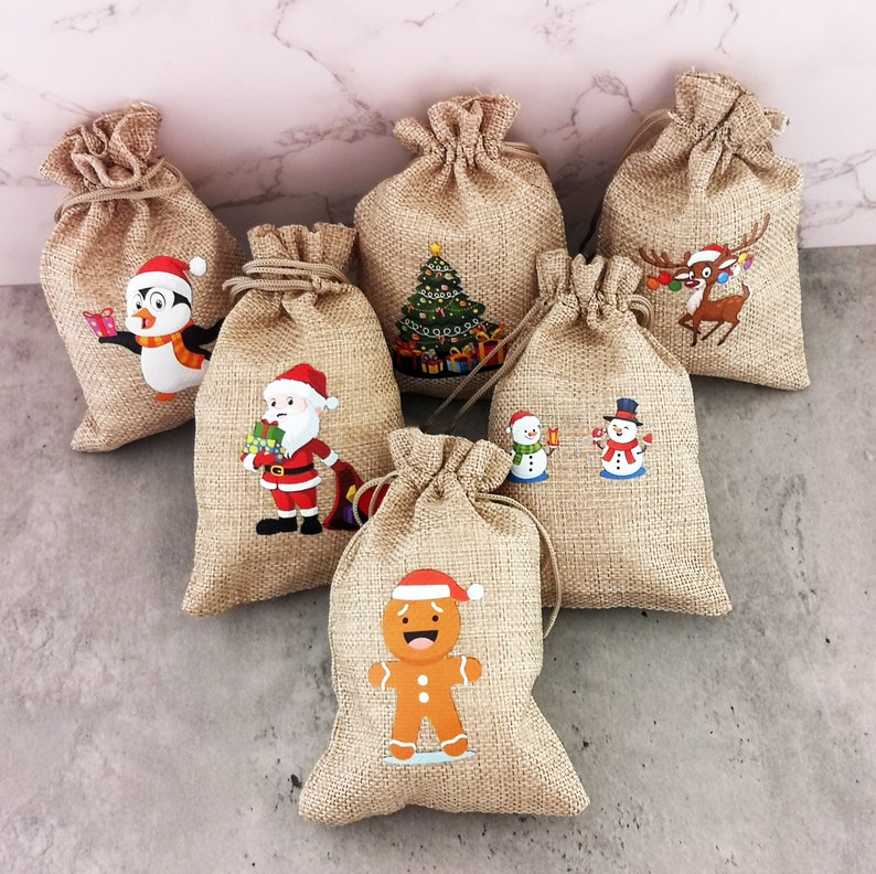 24PCS in 6 Styles Christmas Burlap Bags Xmas Burlap Etsy