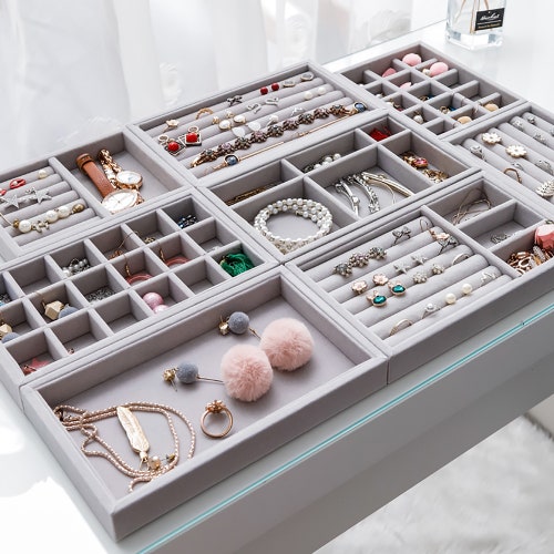 Display Tray Holder Velvet Jewelry Ring Earring Storage Case Organizer Box ON3 