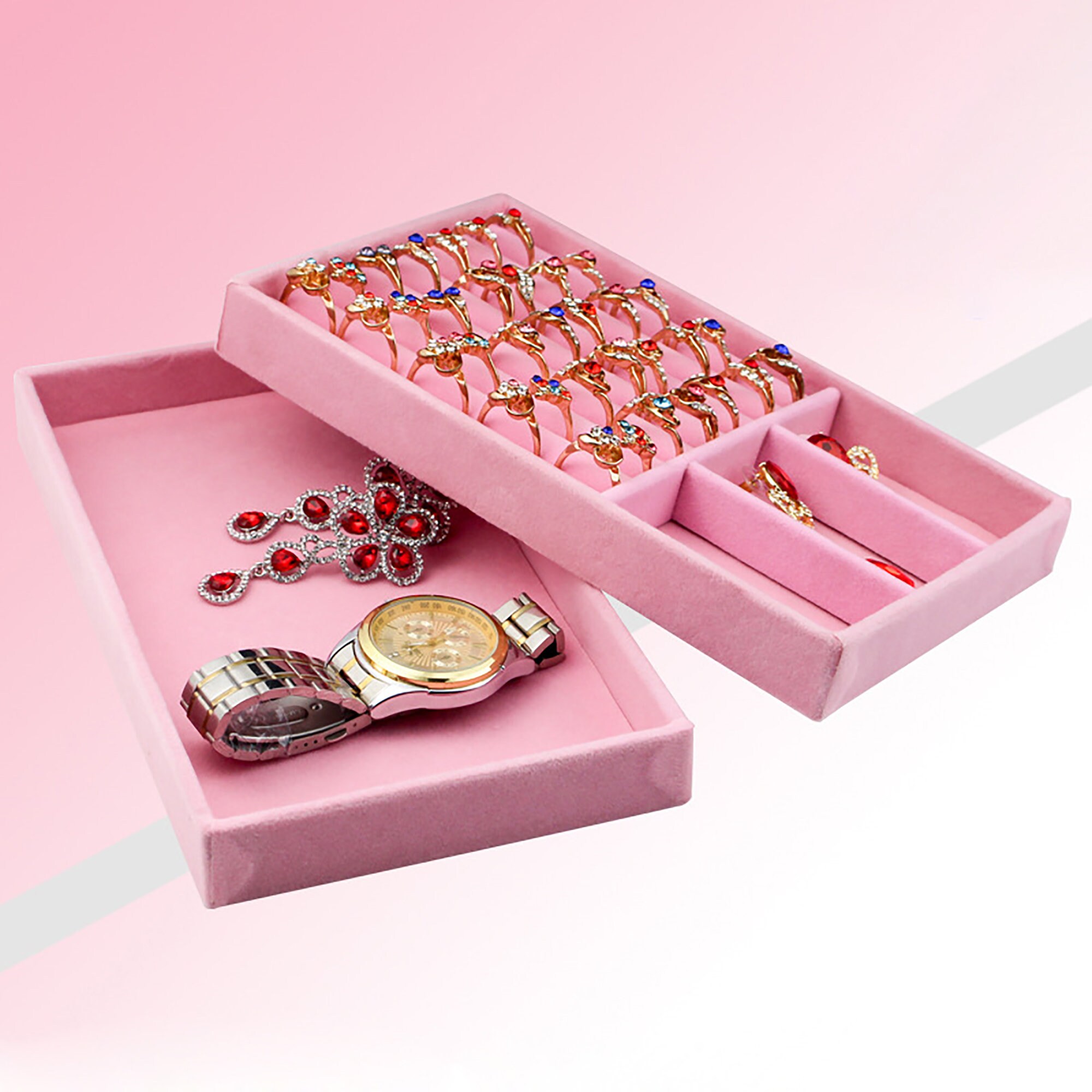 1 Set of 3pcs Velvet Jewelry Trays Organizer Jewelry Storage Etsy