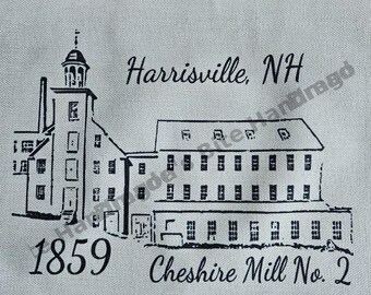 Harrisville NH Pillow | Cheshire Mill No. 2 | Historic Mill 1859 | New Hampshire Hometown Decor | Rustic Industrial Farmhouse Pillow