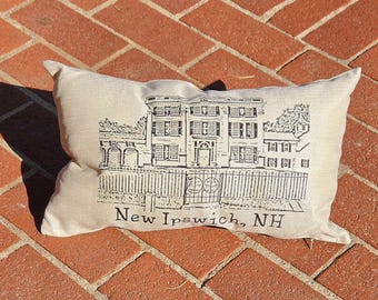 New Ipswich NH Pillow | Hometown Pride Throw Pillow | Barrett House Landmark | New Hampshire Gift | Historic Home Decor | 10x17 Pillow
