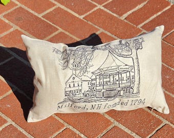 Milford NH Pillow | The Oval Gazebo Design | Founded 1794 | New Hampshire Hometown Decor | Rustic Farmhouse Throw Pillow