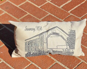 Swanzey NH Pillow | Hometown Pride Throw Pillow | Covered Bridge Decor | New Hampshire Gift | Rustic Farmhouse Accent | 10x17 Pillow