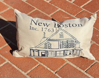 New Boston NH Pillow | Hometown Pride Throw Pillow | Historic Town Store | New Hampshire Gift | Small Town Charm Decor | 10x17 Pillow