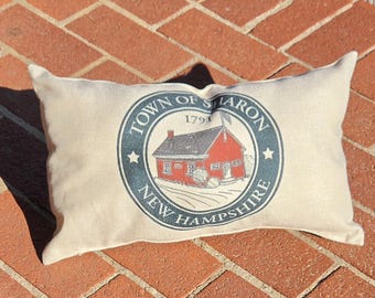 Sharon NH Pillow | Hometown Pride Throw Pillow | Town Seal Design | New Hampshire Gift | Classic Local Decor | 10x17 Pillow