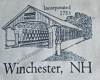 Winchester NH Pillow | Hometown Pride Throw Pillow | Covered Bridge Decor | New Hampshire Gift | Rustic New England Accent | 10x17 Pillow