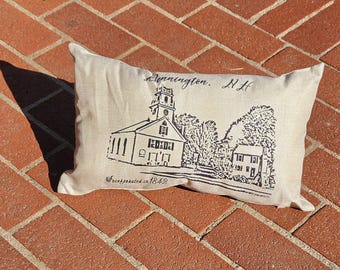 Bennington NH Pillow | Hometown Pride Throw Pillow | Historic Library Landmark | New Hampshire Gift | Small Town Decor | 10x17 Pillow