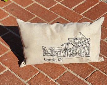 Greenville NH Pillow | Historic Main Street Design | New Hampshire Hometown Decor | Small Town Charm | Rustic Farmhouse Throw Pillow