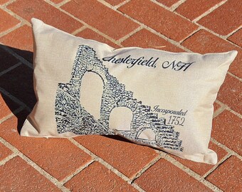 Chesterfield NH Pillow – Madame Sherri Castle Ruins – Historic Landmark – New England Decor – Hometown Gift