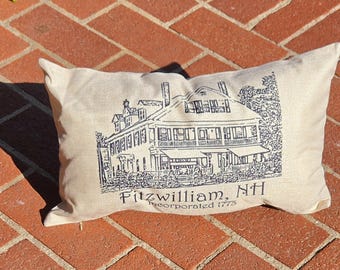 Fitzwilliam NH Pillow | Hometown Pride Throw Pillow | Historic Inn Landmark | New Hampshire Gift | Cozy New England Decor | 10x17 Pillow