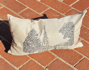 Hancock NH Pillow | Hancock Meetinghouse & Gazebo | New Hampshire Landmark Decor | Minimalist Hometown Pillow | Rustic Farmhouse Style
