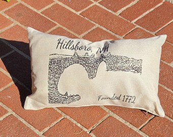 Hillsboro NH Pillow | Hometown Pride Throw Pillow | Stone Arch Bridge | New Hampshire Gift | Historic Landmark Decor | 10x17 Pillow