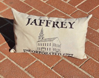 Jaffrey NH Pillow | Jaffrey Meetinghouse Design | Incorporated 1773 | New Hampshire Hometown Decor | Rustic Farmhouse Throw Pillow