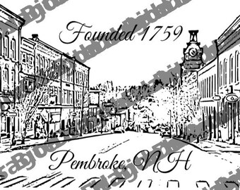 Pembroke NH Pillow – Downtown Main Street – Clock Tower – Founded 1759 – New Hampshire Village Scene – Hometown Gift