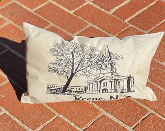Keene NH Pillow | Keene State College Gift | Hometown Pride Throw Pillow | UU Church Landmark | College Town Decor | 10x17 Pillow