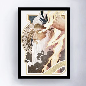 Illustrazione di Zeus, stampe decorative, mitologia greca, dio del tuono, arte, foto, pittura, illustrazioni, regalo, tatuaggio, decorazione della casa