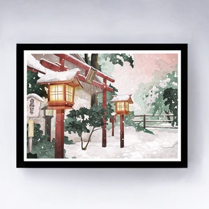 Ukiyoe art print, japanese snow illustration, Japanese winter art print, japanese landscape illustration, japanese snow poster, Japan poster
