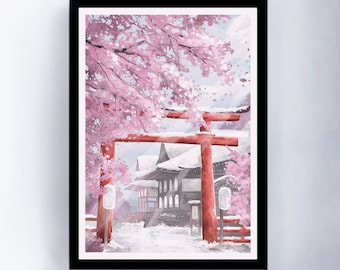 Japanse landschapsillustratie, Japanse landschapstekening, Japanse landschapskunst, ukiyo-e illustratie, Japanse landschapsdecoratie, Japanse print