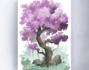 Tree concept art, cherry blossom tree print, cherry blossom illustration, tree art print, tree drawing, cherry blossom painting, tree print.