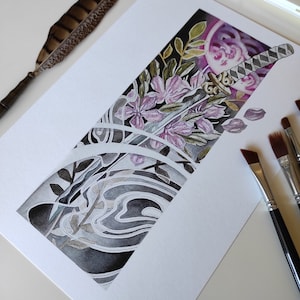 Ilustración katana samurai, ilustracion espada flores de cerezo, Ilustración japonesa samurái, lamina katana japonesa, dibujo katana