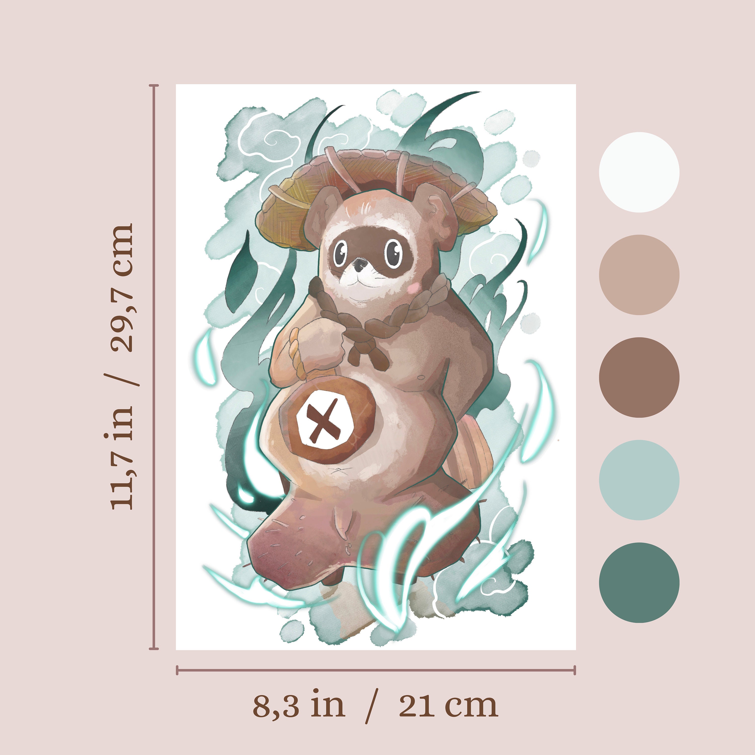 Tanuki Art Print, Tanuki Illustration, Yokai Art Print, Tanuki