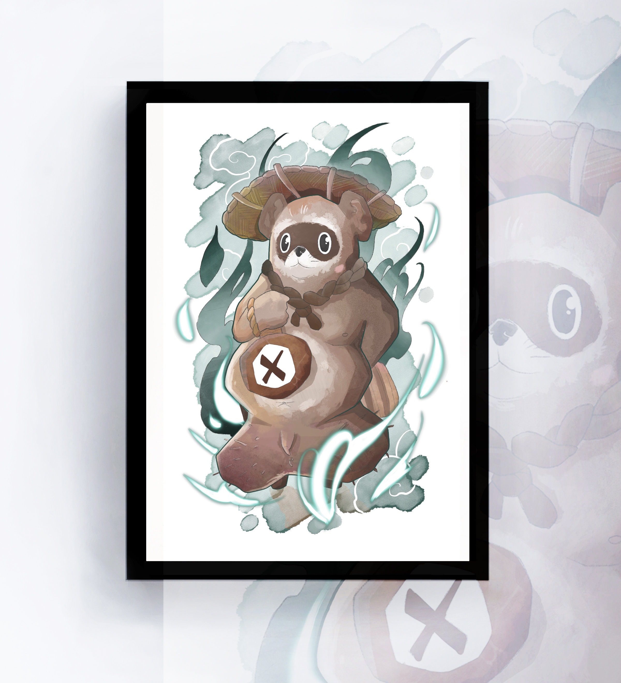 Tanuki Art Print, Tanuki Illustration, Yokai Art Print, Tanuki