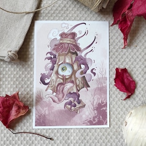 Tarjeta postal Yokai ,postal ilustrada, ilustracion japonesa, postal japonesa, yokai, decoracion, arte oriental, lamina A6.