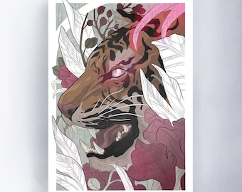 Tiger art print, tiger illustration, tiger wall art, tiger tattoo print, japanese tiger poster, japanese tiger painting, neo traditional