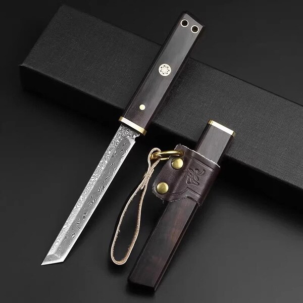 Handmade Damascus Boning Knife Stiff Blade Deboning Knife Outdoor Portable Hunting Bush Craft Knife with Wood Sheath