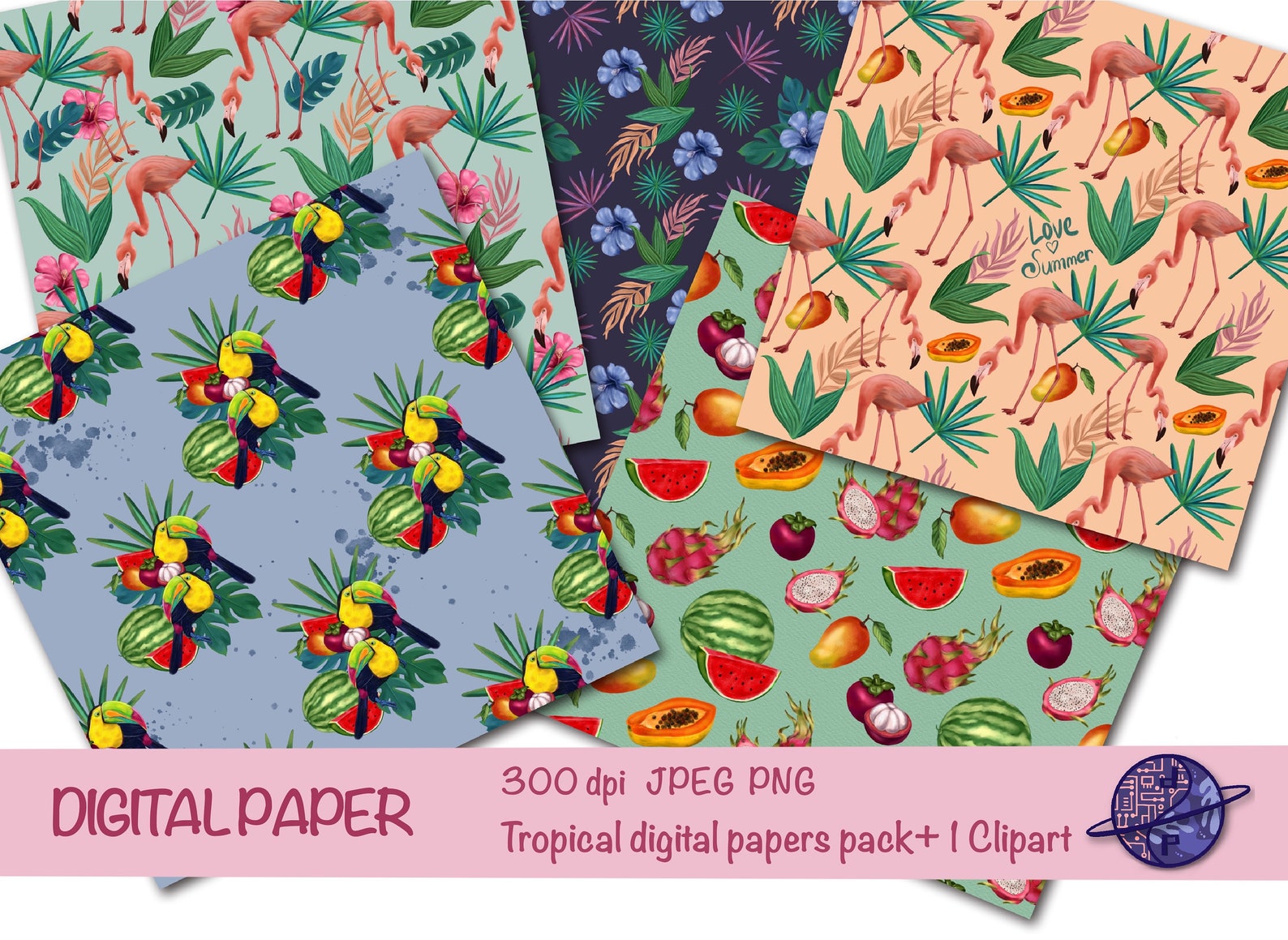 TROPICAL DIGITAL PAPER background printable seamless pattern | Etsy
