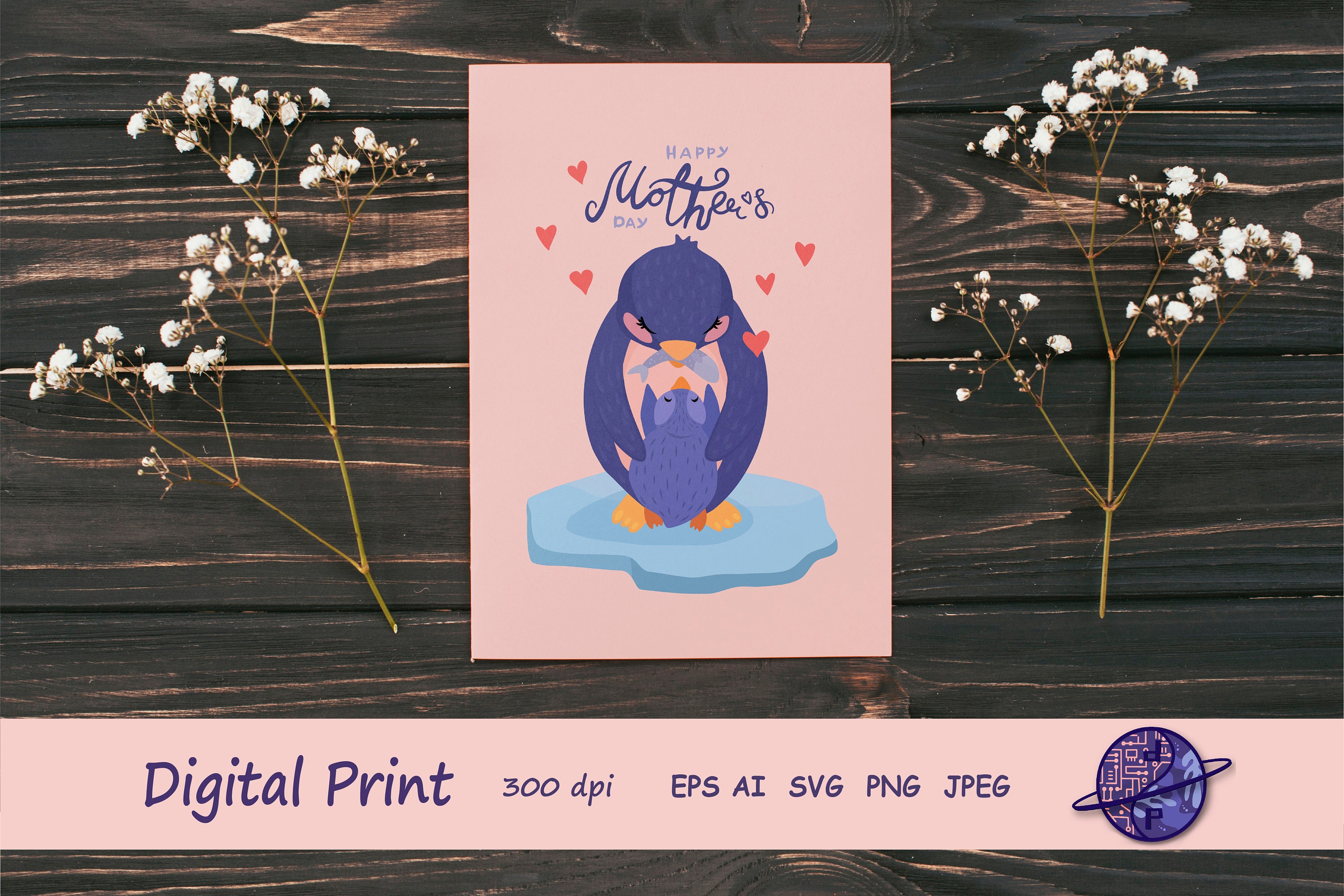 Download Mothers Day Digital Card Printable Penguin Mom Png Cute Etsy