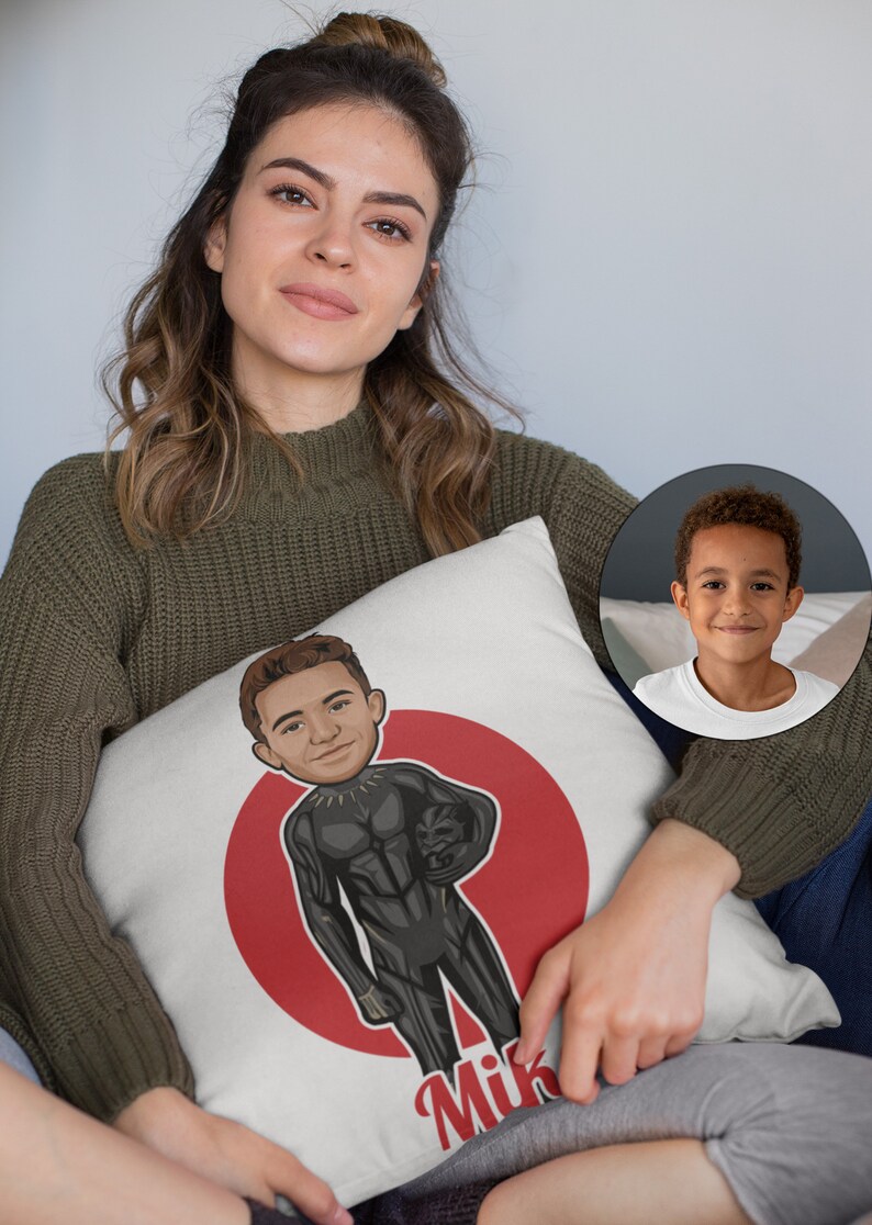 Your Face as a Superhero on Pillow Custom Caricature Pillows Etsy