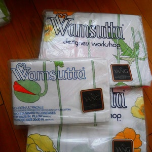 RARE Wamsutta Sealed JAY WANG Growing Poppies Two Twin sheet sets and one pillowcase set. Vintage/Retro Perfect Condition