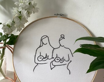 Breastfeeding women Embroidery line art hoop