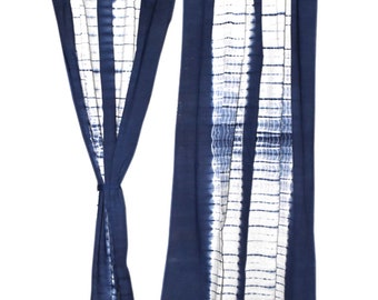 Indigo Shibori Curtains: Bohemian Blue Tie Dye, Set of Two