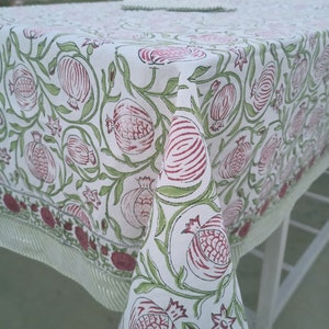 Indian Handmade Green Color Table Cloths Flower Design Hand Block Print Home Stead Table Cloths Table Cover Napkins 6 piece "60x90" Inch.