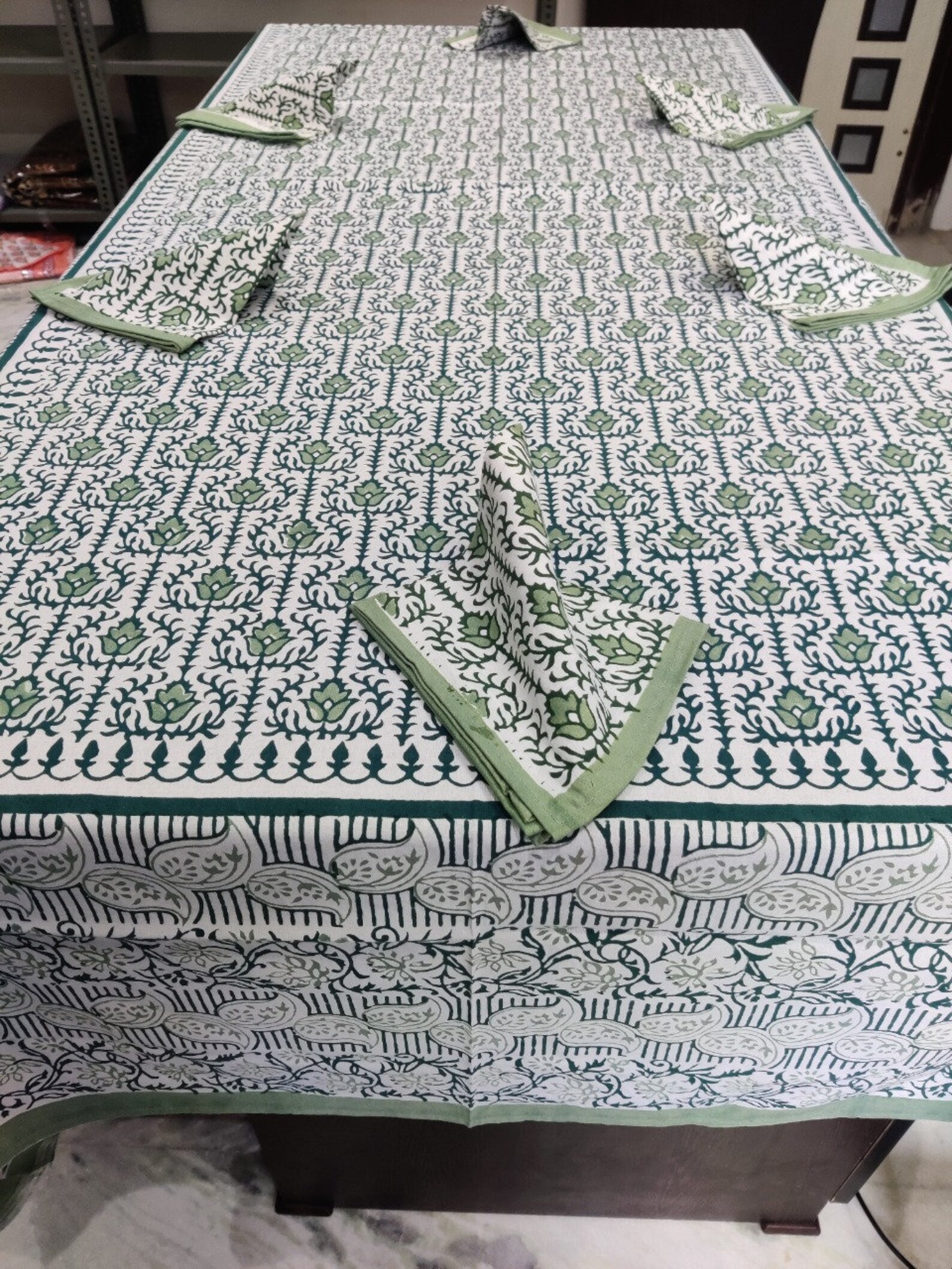 Indian Cotton Tablecloths Green Flower Design Hand Block Etsy