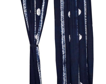 Indian Indigo Shibori Curtains: Bohemian Blue Tie Dye Decor (Set of Two)