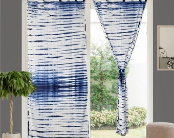 Boho Tie Dye Indigo Blue Shibori, rideaux bohèmes, décoration bohème, rideaux de plage, rideaux bleus et blancs, bleu indigo LOT DE DEUX